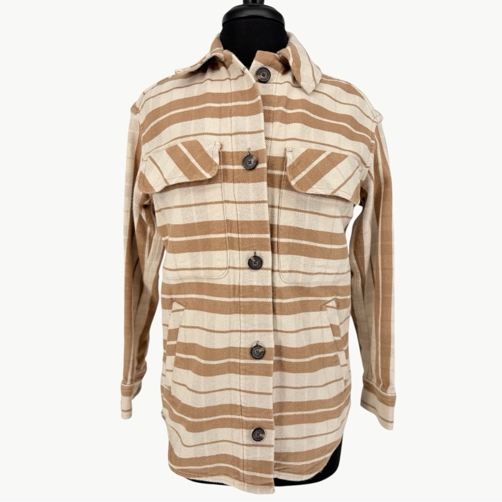Everlane Oversized Plaid Shirt Jacket Size Small Camel Tan Cotton Button Front